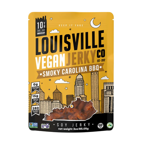 Louisville Vegan Jerky, Sweet & Smoky Carolina Mustard BBQ, Non-GMO, Gluten-Free, 3oz