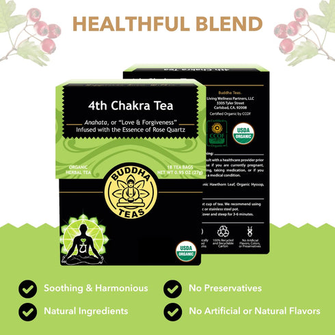 4th 18 (Pack 1) Buddha Teas - Chakra Tea - Organic Herbal Tea - For Balance, Love & Forgiveness - With Hawthorn Berry