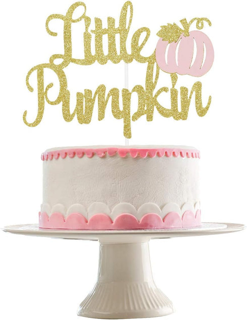 Little Pumpkin Cake Topper, Gold Pink Little Pumpkin Baby Shower Decorations for 1st Birthday Supplies
