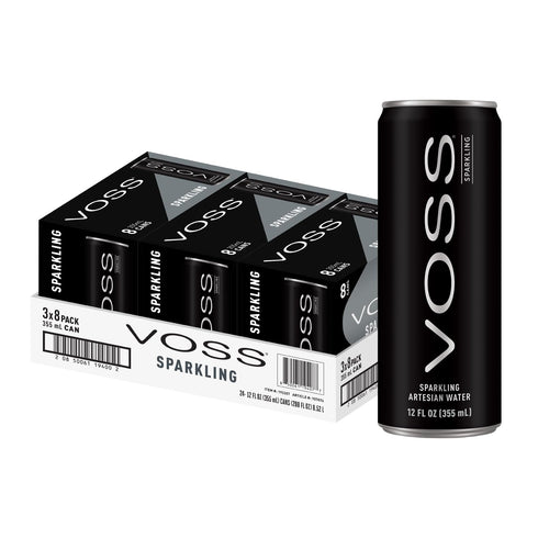 VOSS Artesian Sparkling Water Cans - 3 Pack of 8 24 Slim