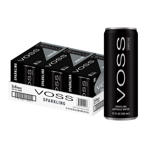 VOSS Artesian Sparkling Water Cans - 3 Pack of 8 24 Slim