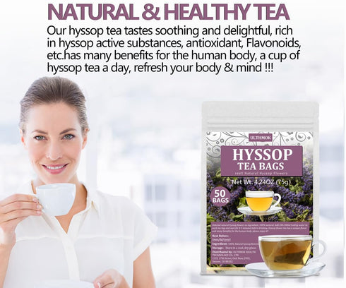 50 Premium Hyssop Tea Bags, Made with Natural Hyssop Flowers, Support Digestion & Promote Relaxation, No Artificial