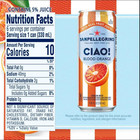 KD Chocolates 0g 6-Cans Blood Orange Sparkling Water, Low-Cal, Added Sugar
