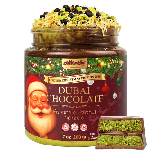 Gulluoglu Christmas Edition Dubai Chocolate Pistachio Peanut Spread in Festive Holiday Jar