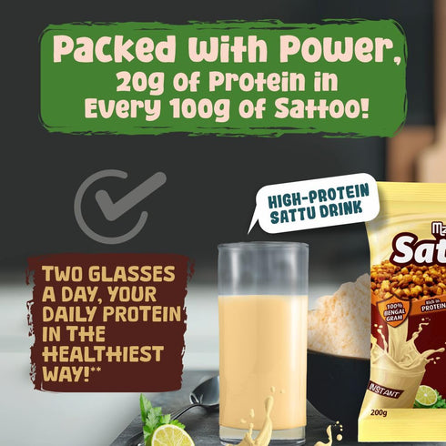 1 (500g 2 Packs) Manna Sattu/Sattoo Drink Mix (Natural) - Indian Protein Mix, High Fibre, Healthy Roasted Chickpeas