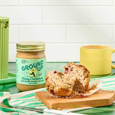 1 12oz Ground Up Almond & Cashew Nut Butter - Honey Cardamom With Chia Seed - Peanut-Free, Dairy-Free, Gluten-Free