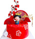 Traditional Chinese Wedding Cake Toppers, Set of 7 with Queen Figurine, Plum Blossom, Phoenix, and Doll Base