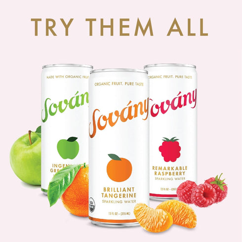 12 oz, 4 Pack Sovny Sparkling Water, Raspberry, Seltzer Water Drinks, USDA Organic, Made With Real Fruit, Non-GMO