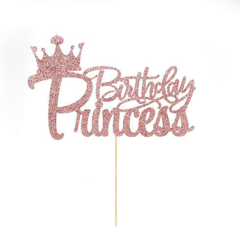 PALASASA Princess Birthday Party Cake Topper - Crown Girl Theme Baby Shower Decoration Supplies (Rose Gold)