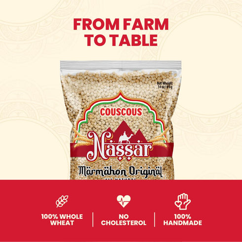 14 Oz,1-Pack De Mi Pais Couscous Marmahon Original Nassar - Handmade, High in Fiber, Good Source of Energy, Middle