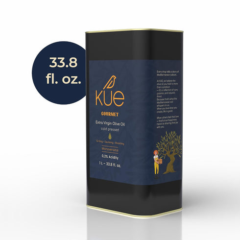 33.8 Oz. Kue Gourmet Extra Virgin Olive Oil Cold Pressed - Mediterranean Olive Oil - EVOO - Aceite de Oliva Extra