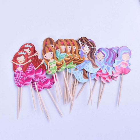 Double Sided Mermaid 24 PCS Handmade Pretty Mermaid Cupcake Toppers for Birthday, Bridal Shower, Baby Shower