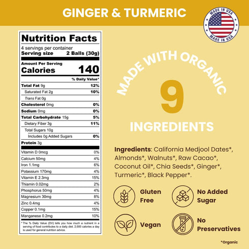 3 Pack Jools High Fiber Date Bites | No Added Sugar, Plant-Based Superfood Snack with Ginger & Turmeric | Vegan, Gluten