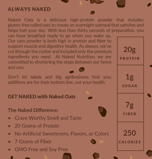 20g 12 Naked Oats - Double Chocolate Overnight Oats, Grass-Fed Protein, Gluten-Free Oatmeal Instant Breakfast or Shake