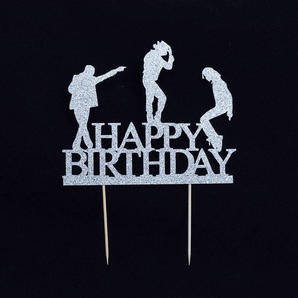 Glitter Happy Birthday Cake Toppers - Silver Birthday Party Decoration Supplies with Happy Birthday Cake Bunting