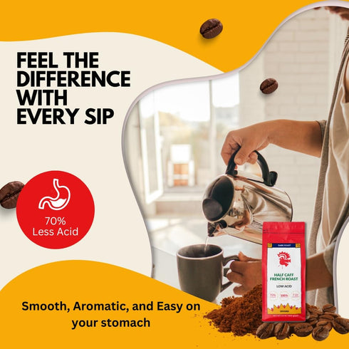 2.2 LB Puroast Low Acid Coffee Half Caff | Half Caff French Roast Ground | Dark Roast | High Antioxidants & High pH |No