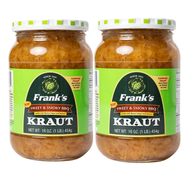 Franks Kraut Sweet & Smokey BBQ Kraut, 16oz Jar, 2 pack Sweet,