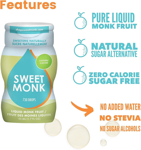 SweetMonk 100% Pure Original Monk Fruit Sweetener Liquid Sugar Substitute, 1.7oz, Zero Calorie Keto Friendly Drops
