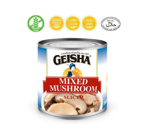 4OZ. (Pack 12), 10 GEISHA Mixed Mushroom Sliced of Mixed Mushroom| Halal Certified NON-GMO Gluten FreeGood Source