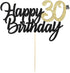 PALASASA Black Gold Glitter Happy Birthday Cake Topper - 30th Anniversary/Birthday Party Decoration