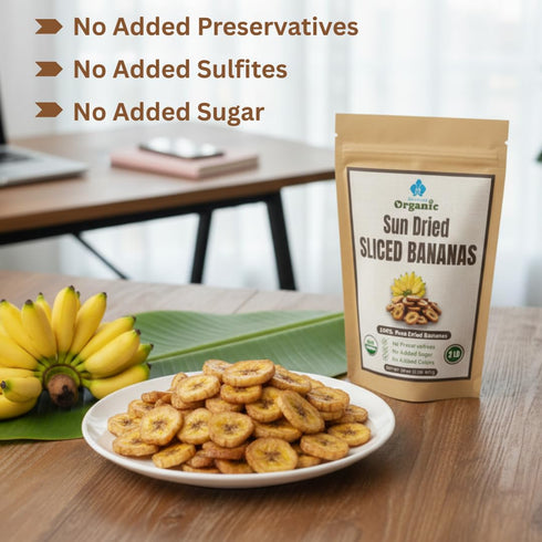 2 LB Pack 2 lbs Organic Sun Dried Banana Slices Value - No Sugar Added - No Preservatives - Unsulfured - Soft and Chewy