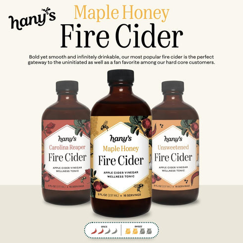 32 oz Hany's Harvest Maple Honey Fire Cider fl Glass Bottle | All-Natural, Small-Batch, Handcrafted, Non-GMO