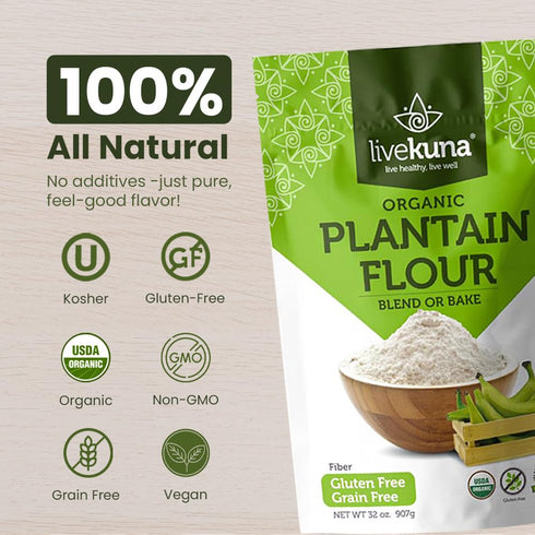 32oz LiveKuna Organic Plantain Flour - Gluten Free All Purpose Flour Alternative For Baking & Cooking Recipes - Grain