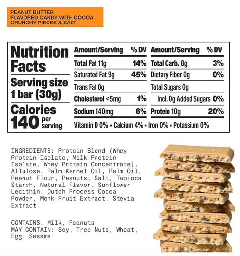 10g 0g 140 1.06 Oz, 12 Pack Hormbles Chormbles Protein Candy Bars, Peanut Butter, Protein, Sugar, Calories, Peanut