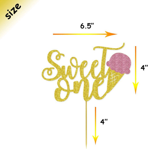 Ice Cream Sweet One Cake Topper - Double-Sided Glitter for Babies' Ice Cream First Birthday Party Decorations
