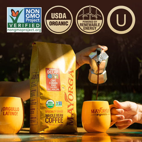 2lb 100% Mayorga Decaf Coffee Bag Dark Roast Organic Swiss Water Decaffeinated Cubano Roast Coffee - Arabica Whole