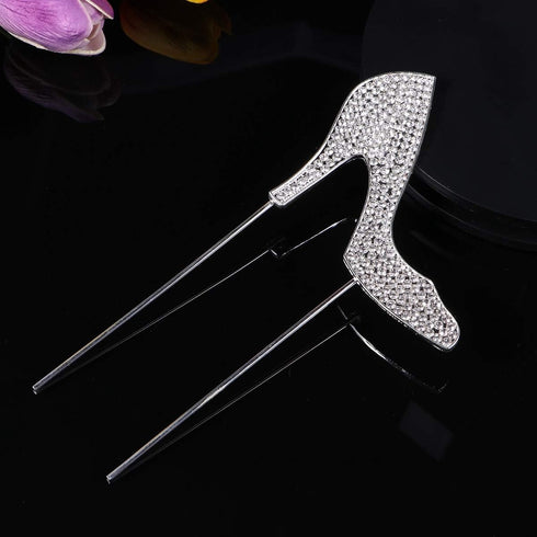 High-heeled Shoes Cake Topper - Glitter Alloy Rhinestone Cupcake Topper for Birthday Party Food Decoration
