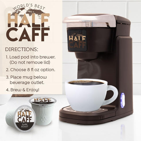100 100% World's Best Half Caff Dark Roast Coffee Pods, ct, Single Serve Pods Arabica Coffee, Compatible with Keurig K