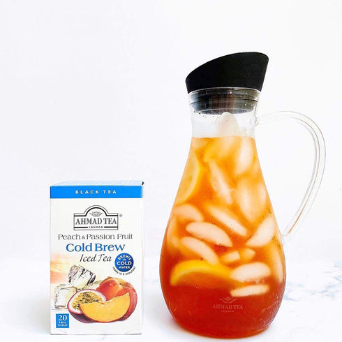 20 (Pack 6) Ahmad Tea Black Tea, Cold Brew Peach and Passion Fruit Teabags, Iced Tea, ct of - Caffeinated