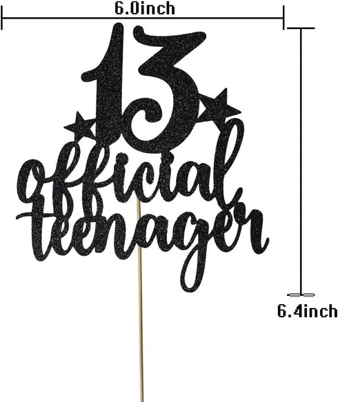 Teens Happy 13th Birthday Cake Topper, Boys Girls Teenager 13th Birthday Party Decorations, Black Glitter Decor