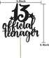 Teens Happy 13th Birthday Cake Topper, Boys Girls Teenager 13th Birthday Party Decorations, Black Glitter Decor