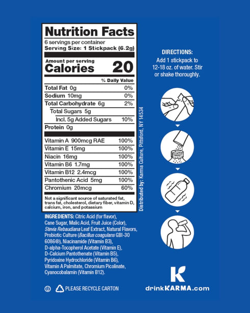 Packet 6 Pack, Immune Karma Probiotic Hydration - Blueberry Lemonade Powder Drink Mix Stick - On-The-Go & Gut Health