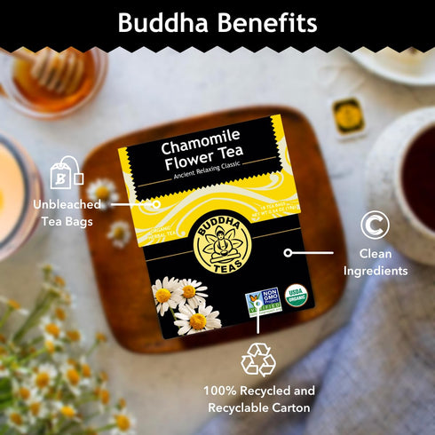Buddha Teas - Organic Chamomile Flower Tea - Herbal Tea, Caffeine Free, 18 Tea Bags (Pack of 1)