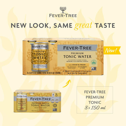 Fever Tree Tonic Water - Premium Quality Mixer for Cocktails & Mocktails, 150 ML Cans, Pack of 24