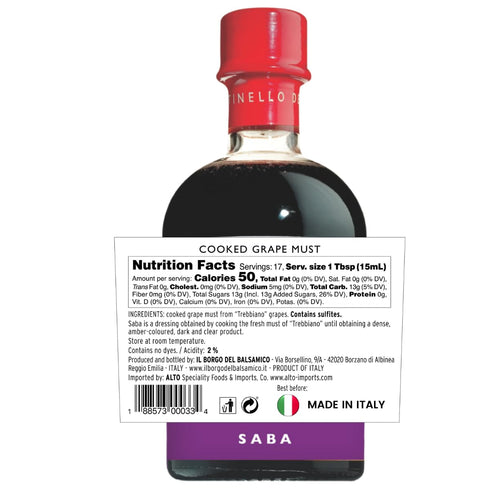 250ml (8.45 oz) 68 2% IL TINELLO SABA Cooked Grape Must Mosto Cotto, fl Traditional Italian Grape Must Reduction, Rich