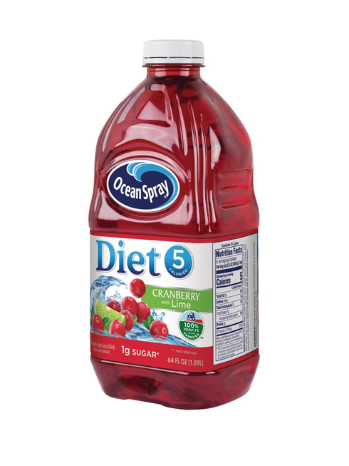64 Oz (Pack 5) Ocean Spray Diet Cranberry with Lime Juice Drink, Fl Bottle