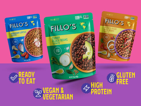 Pack 10 oz 6 Fillo's Ready to Eat Beans Variety | Black Beans, Lentils, & Pink Beans | Gluten-Free, Preservative-Free