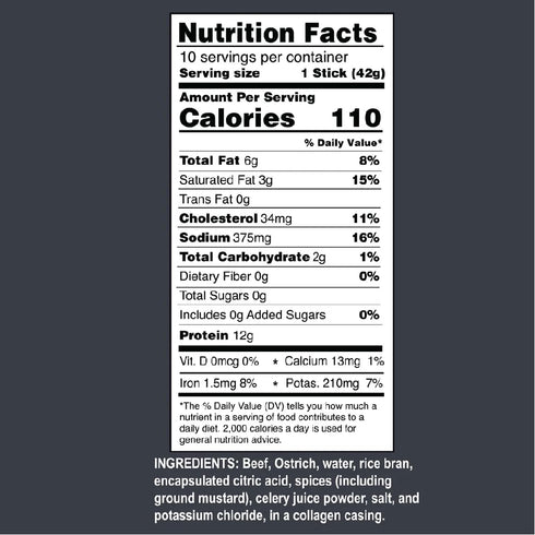 (1.5oz) (1 Pack 10) Ostrim Beef & Ostrich High Protein Snack Stick, (Pepper Flavor)