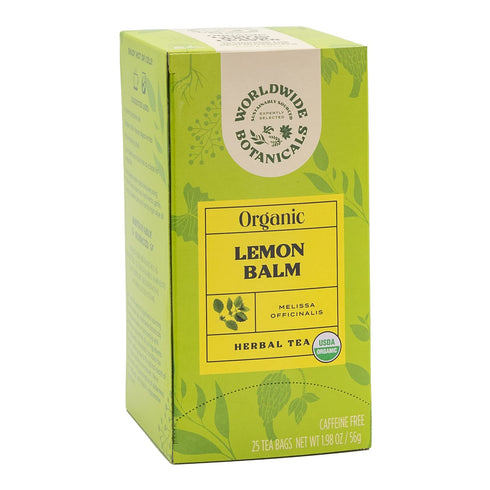 Worldwide Botanicals Organic Lemon Balm Tea - 25 Tea Bags with 50% More Herbs, 100% Pure Lemon Balm Leaves