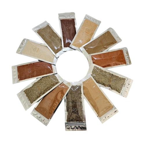 Set 12 Organic Spice Starter includes Organic Spices: Cayenne | Cinnamon | Cumin | Garlic | Ginger | Italian Seasoning