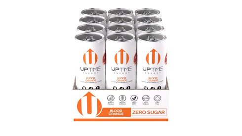 12 Pack, 142mg 0 12 oz UPTIME Energy Drink, Blood Orange Sparkling, Vitamin C, L Theanine, Calcium, Sugar Free Energy