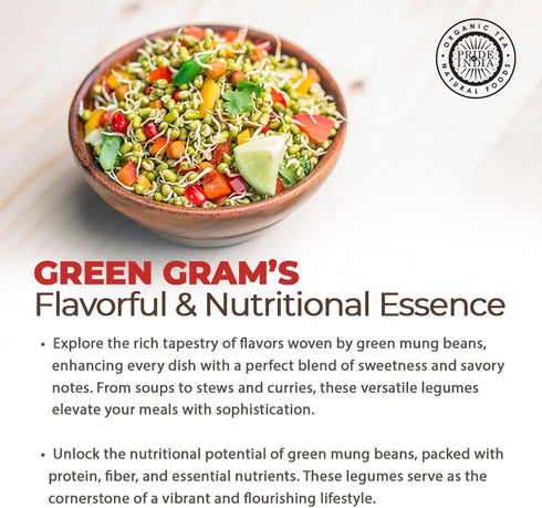 3.0 Pride Of India - Indian Whole Green Mung Gram - Protein & Fiber Rich Mung Bean Whole, Pound Jar