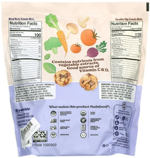 Generic 24 Made Really Good Granola Minis, Chocolate Chip and Mixed Berry, Pouches, USDA Organic, Nut Free
