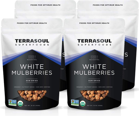Terrasoul Superfoods Organic Sun-dried White Mulberries, 4 Lbs (Pack of 4), Sweet