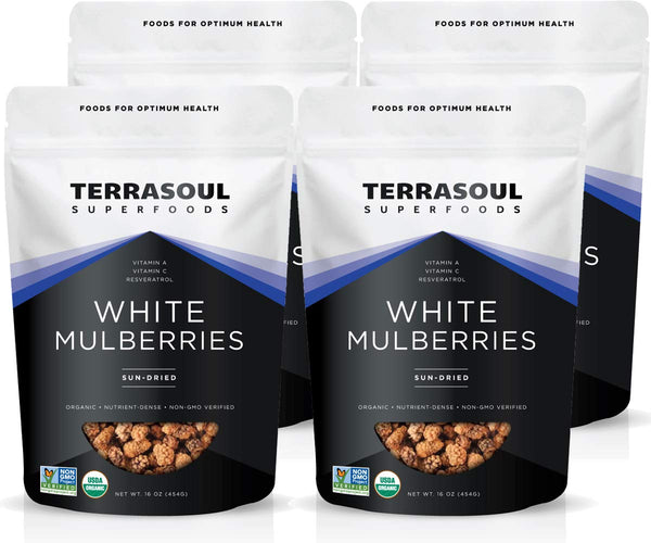 Terrasoul Superfoods Organic Sun-dried White Mulberries, 4 Lbs (Pack of 4), Sweet