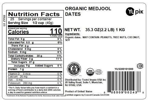 2.2 lb (35.2 oz), Yupik Organic Medjool Dates with Pits, Non-GMO, Gluten-Free, Vegan, Kosher, Dried Fruits, Naturally